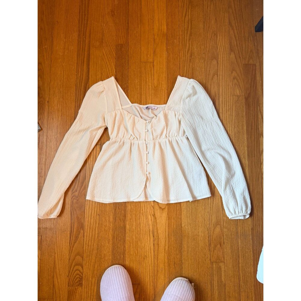 SO Ivory Square Neck Babydoll Peplum Blouse Long Sleeve XS